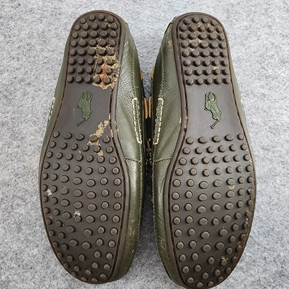 Polo Ralph Lauren Mens 10.5D Olive Green Leather Pebbled Driving Loafers Shoes